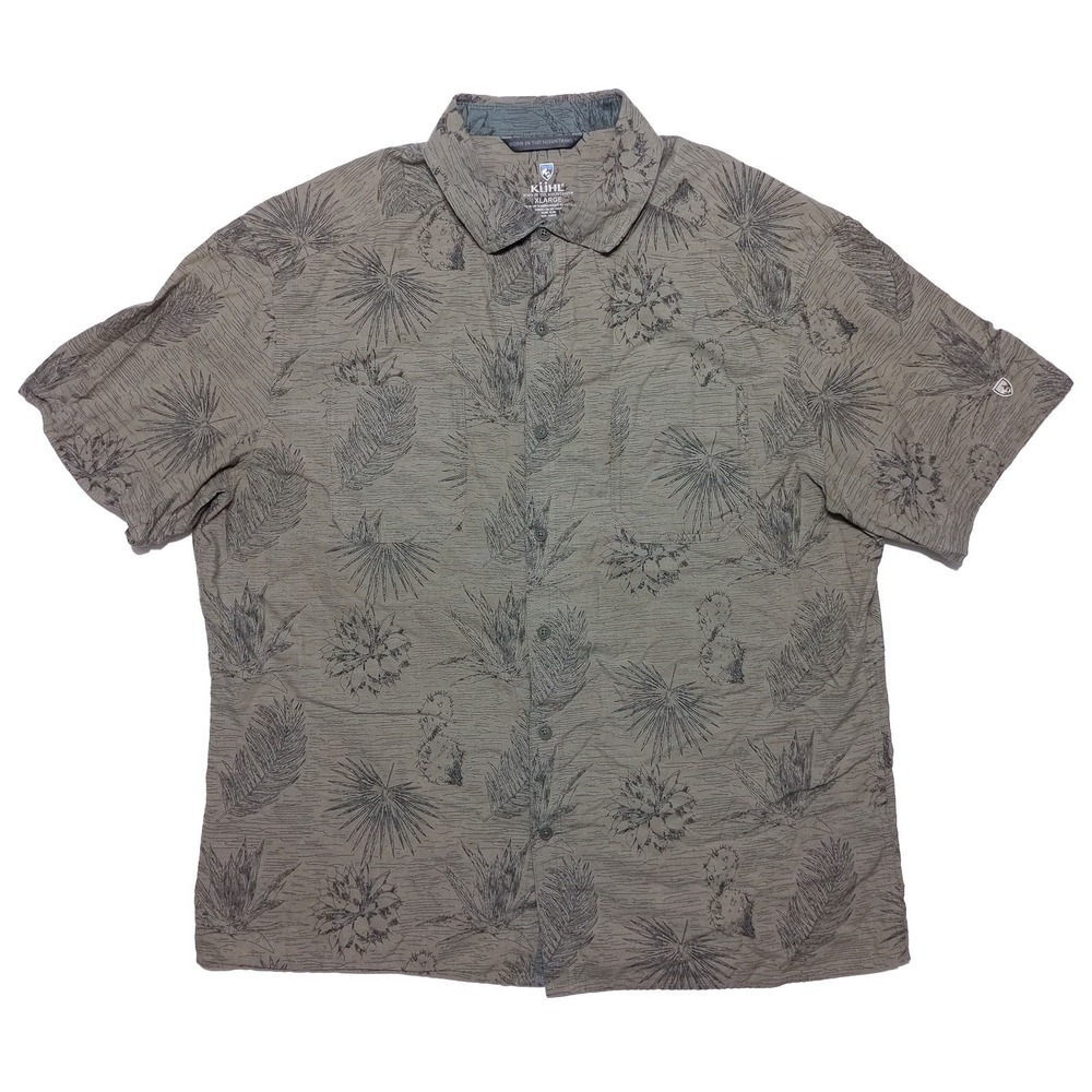 KUHL Thrive Short Sleeve Button Shirt 7575 Western Cactus Cotton Tencel Green XL